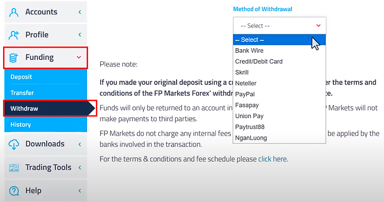 FP Markets取款步骤一