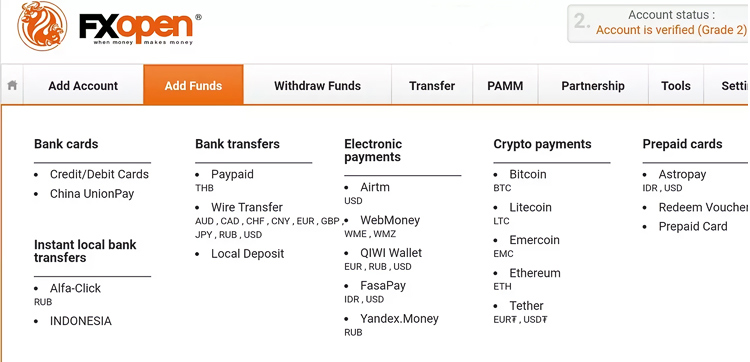 FXOpen 存款