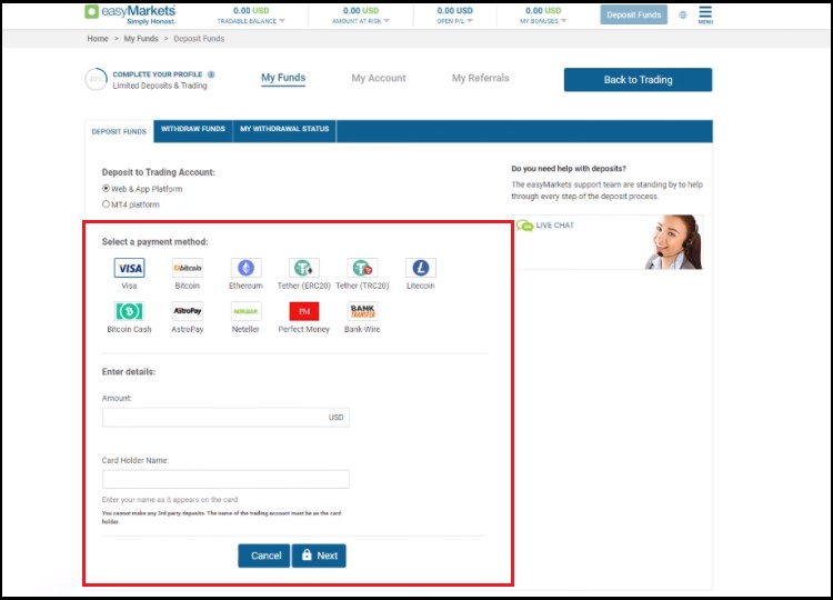 How to Open Account in easyMarkets