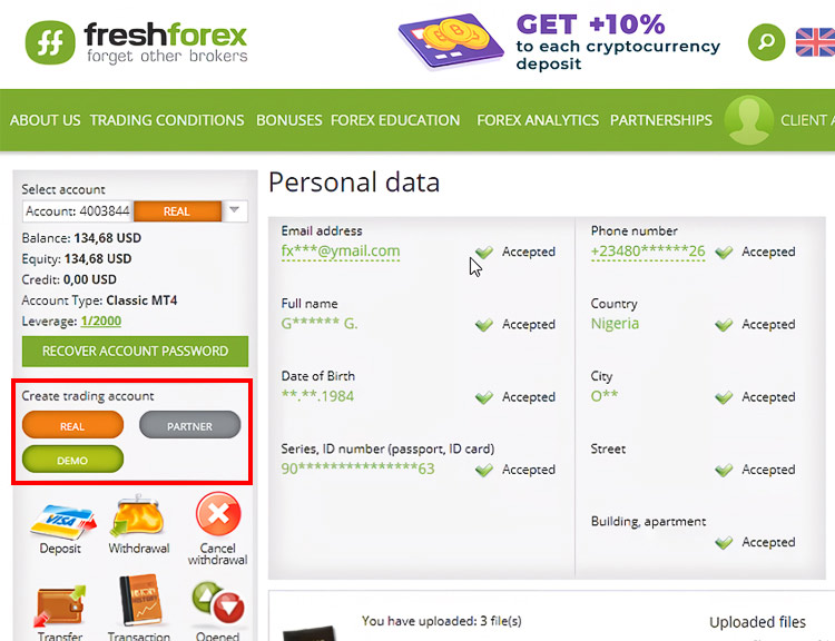 FreshForex New Account 2