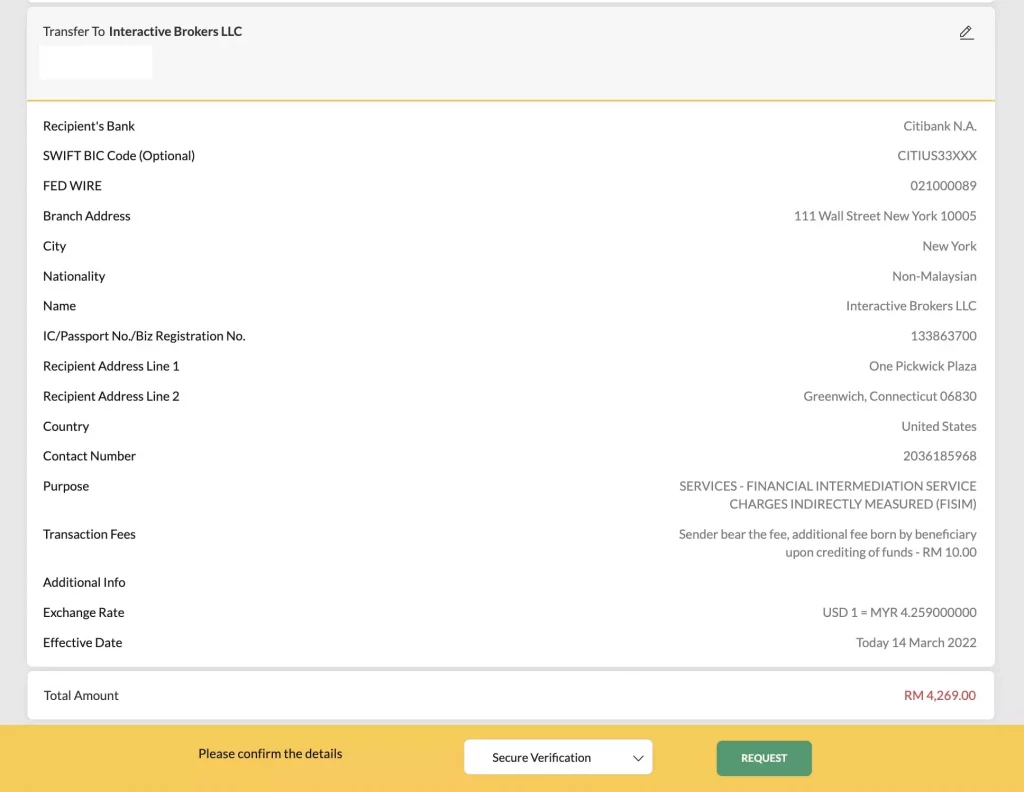 Interactive Brokers入金第四步08_Maybank电汇_检查所有信息