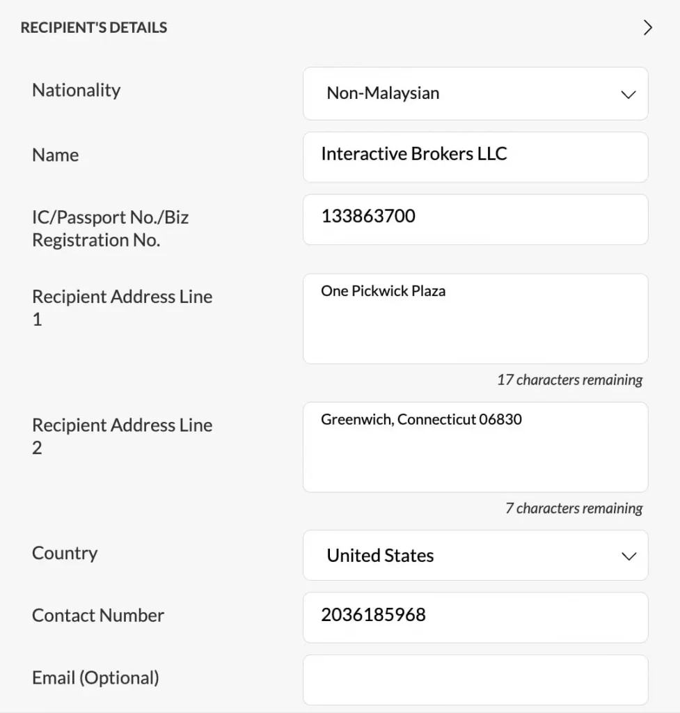 Interactive Brokers入金第四步06_Maybank电汇_输入电汇信息