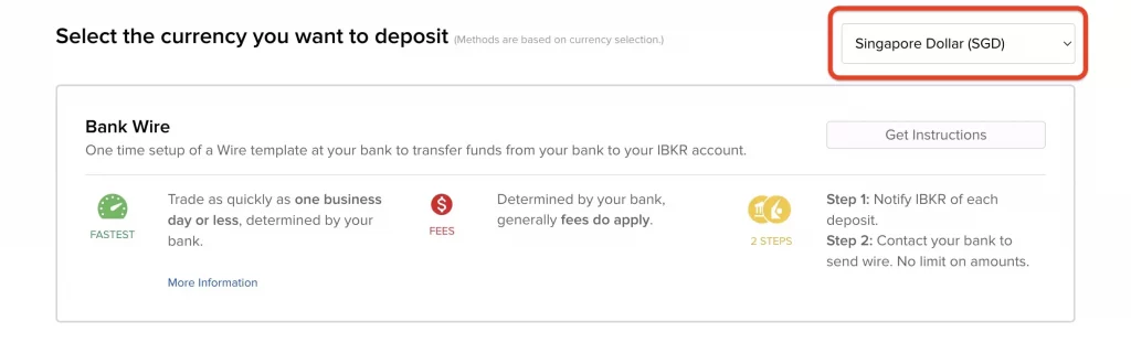 盈透证券新加坡银行入金第二步01_在盈透证券选择新元SGD电汇入金