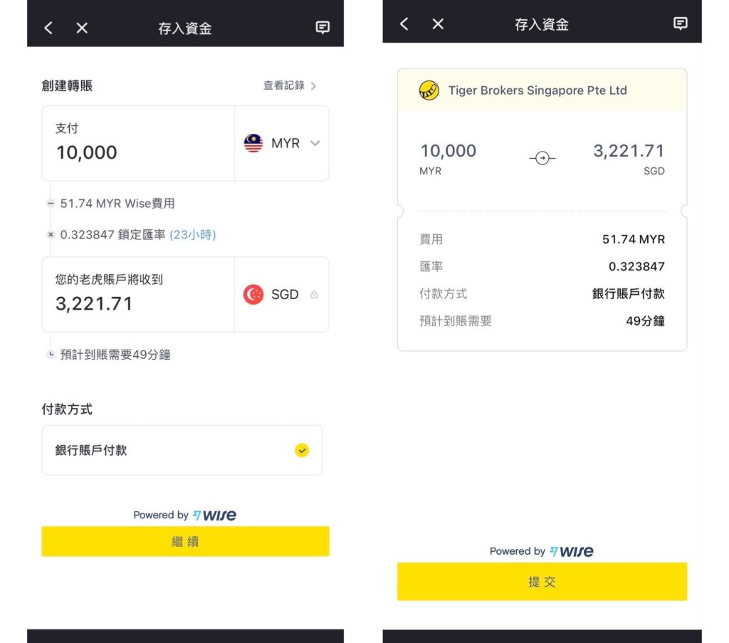 Wise入金老虎證券第四步_輸入支付幣種和金額
