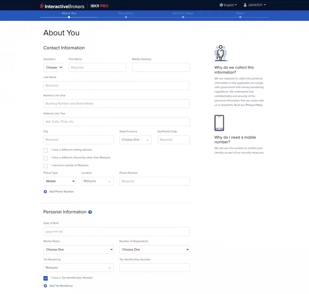 IBKR开户第五步01_填写个人资料和税务号码
