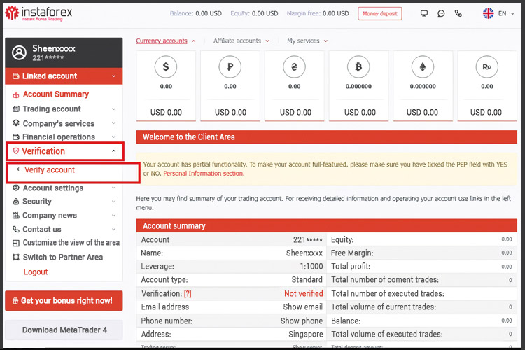 如何验证 InstaForex 账户