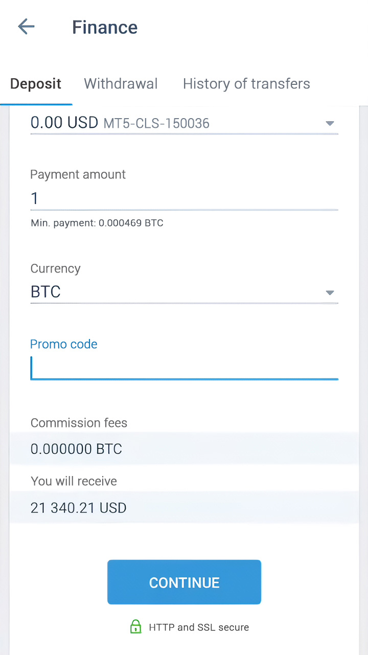 Deposit and Withdrawal on LiteFinance App