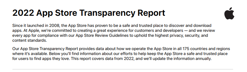 苹果《2022年App Store透明度报告》