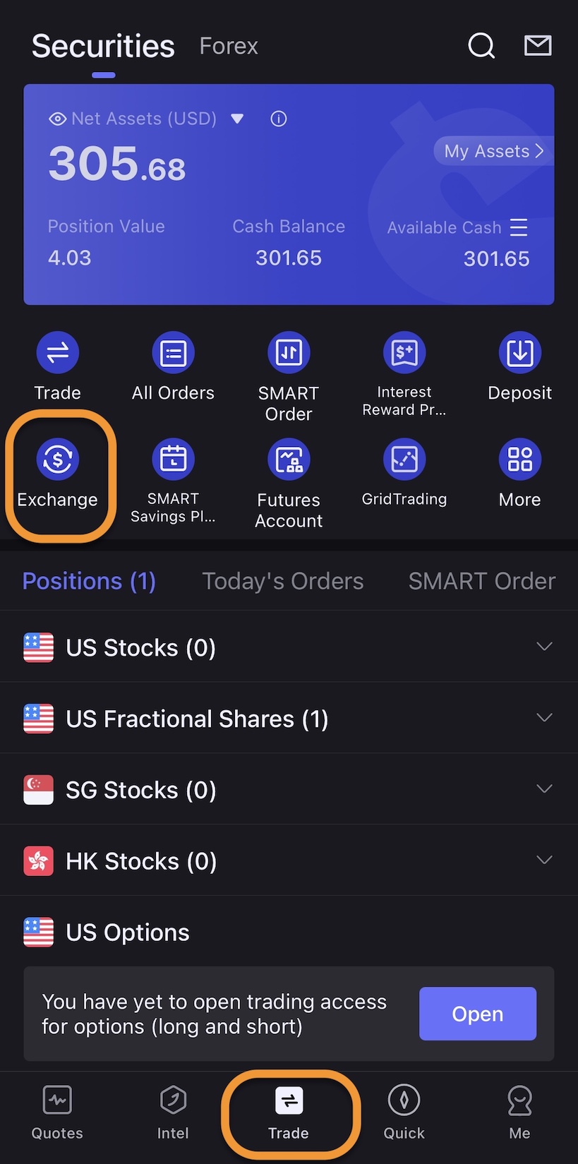 uSMART兑换不同货币资金01