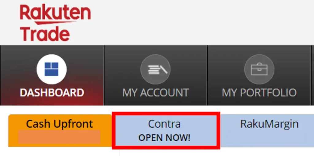 在 Rakuten Trade 主页点击「Contra Open Now」。