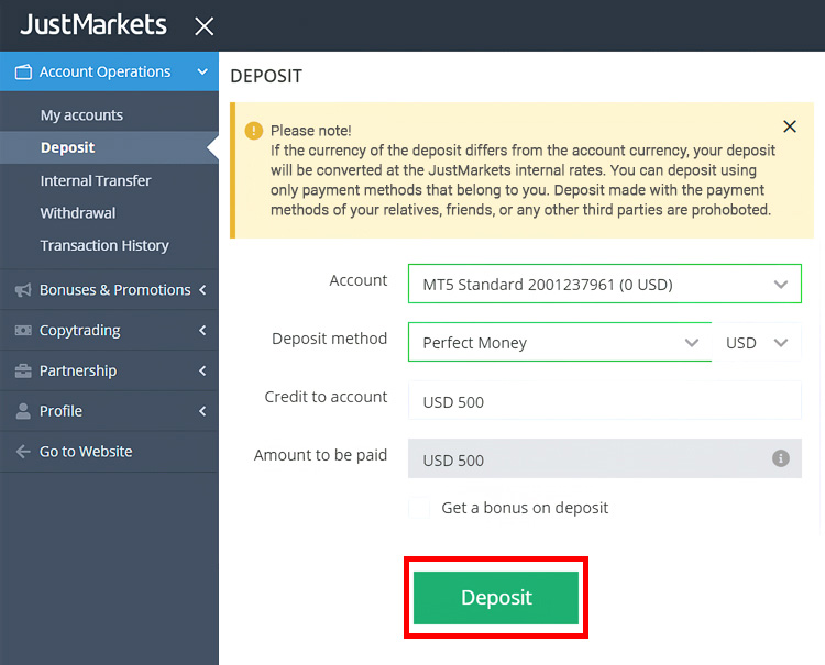 How to Make Deposit at Justmarkets