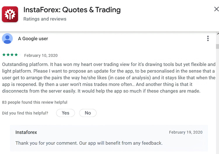 InstaForex App 用户评价