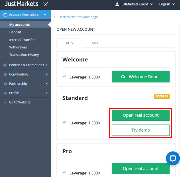 注册 JustMarkets 账户