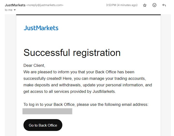 JustMarkets Account Registration