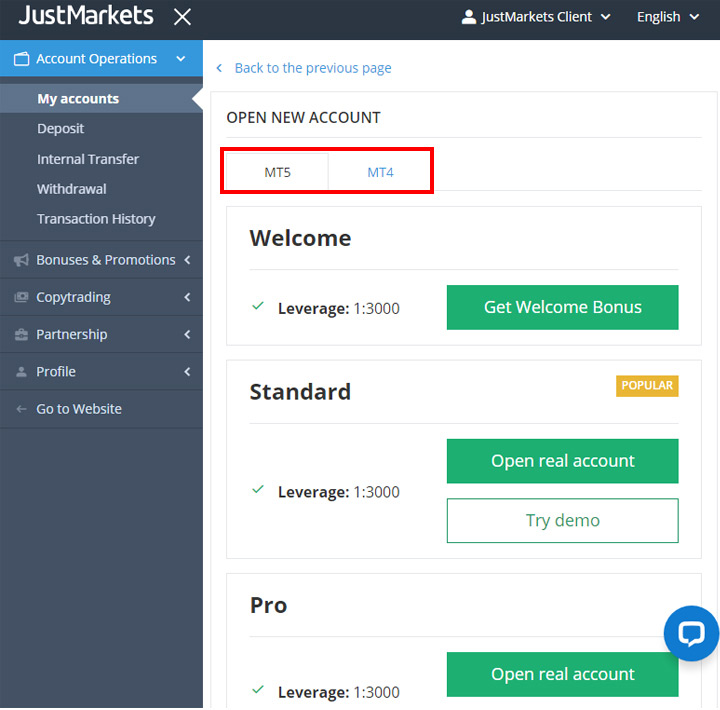 注册 JustMarkets 账户