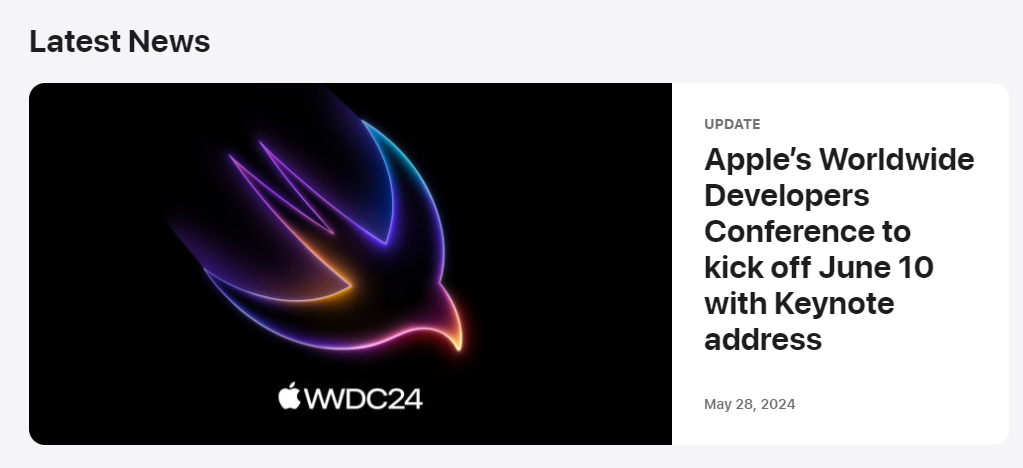 WWDC24日程细节公布：10日上午展示Keynote，下午探讨软件进展