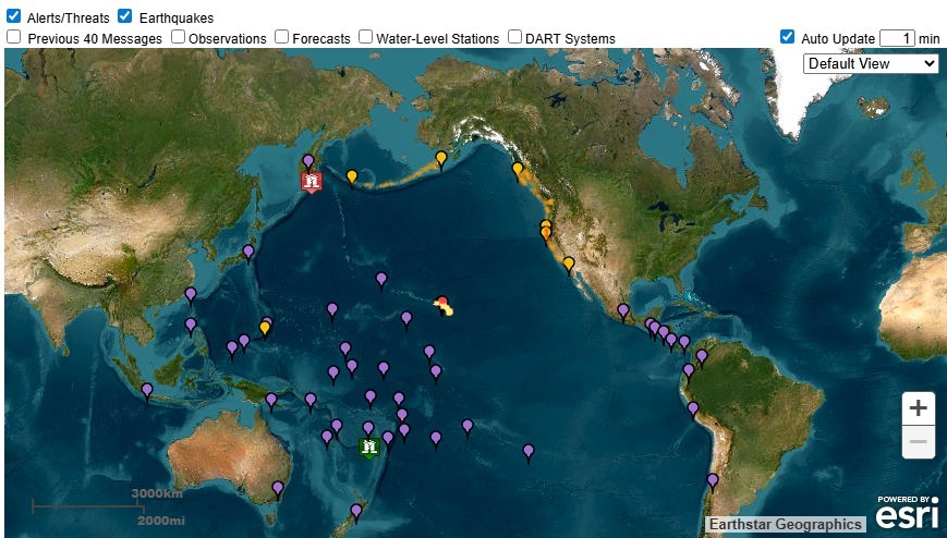 大規模地震後の世界的な津波警報 ： ハワイ、米国、ロシア、中国などで警報
