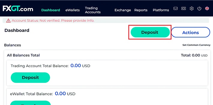 After logging in, click the "Deposit" or "Top Up" button on the page to enter the deposit page.