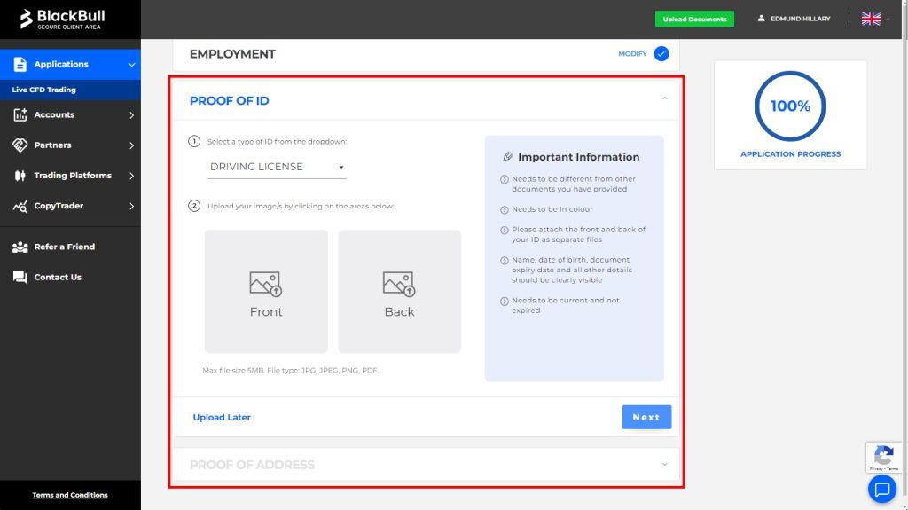 Step 7: Verify your account by providing a scanned copy or photo of identification documents 