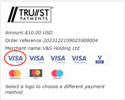 Choose Payment Method: For Visa card payments.