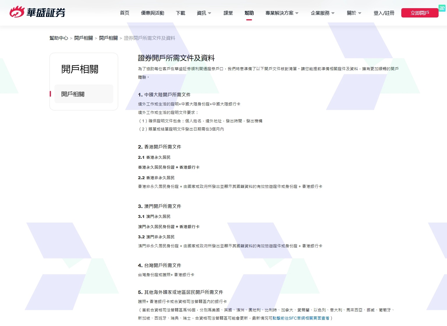 华盛证券开户所需文件及资料清单